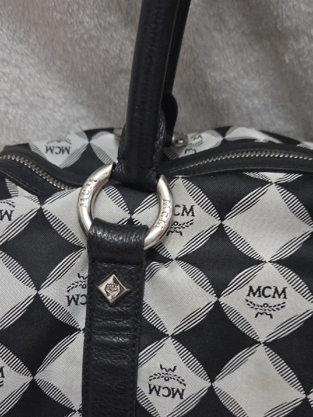 MCM Black and White Checkered Logo Satchel - Picture 2 of 14